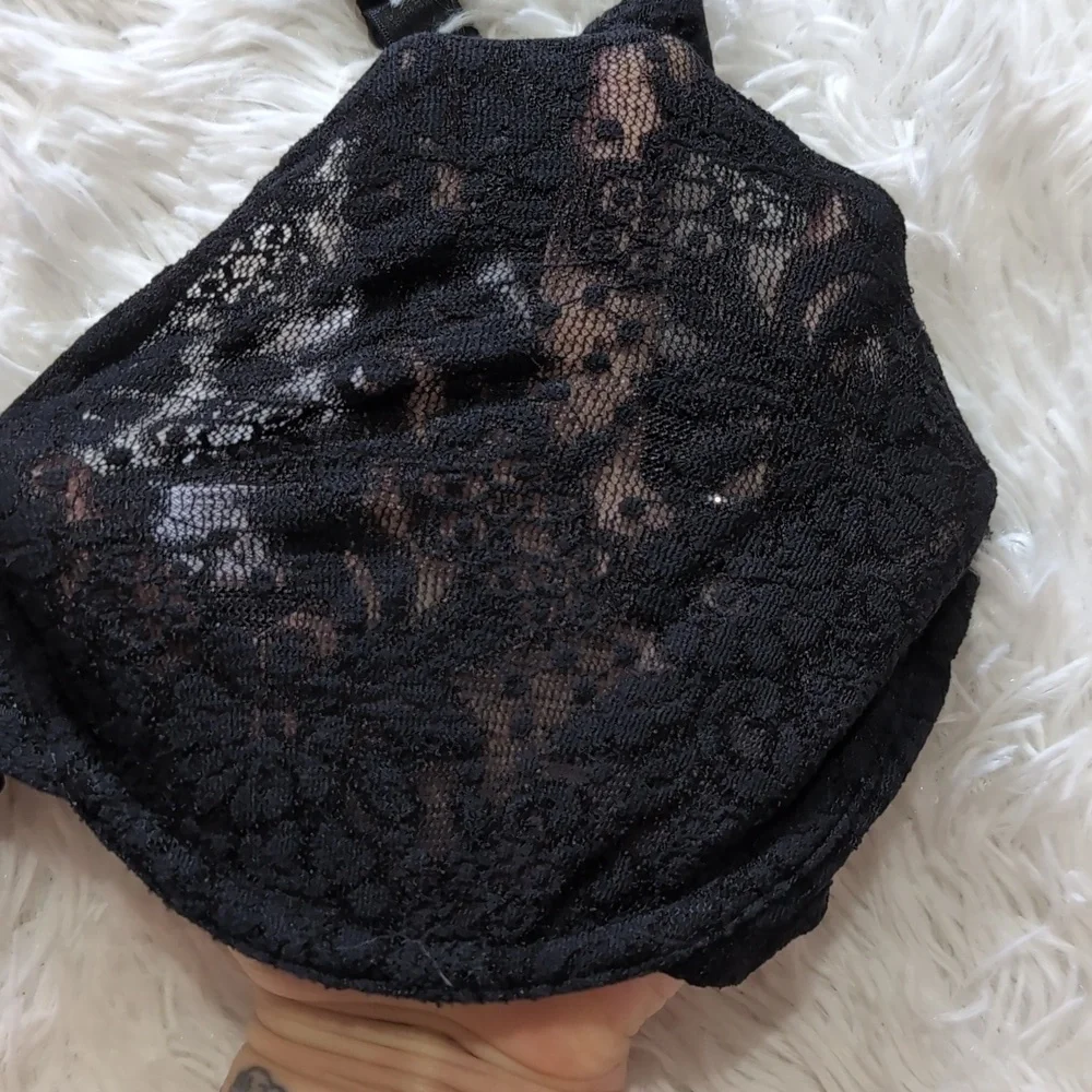 Wacoal Black Nylon Sheer Stretch Lace Unlined Underwire Full Cup Bra Size 34D